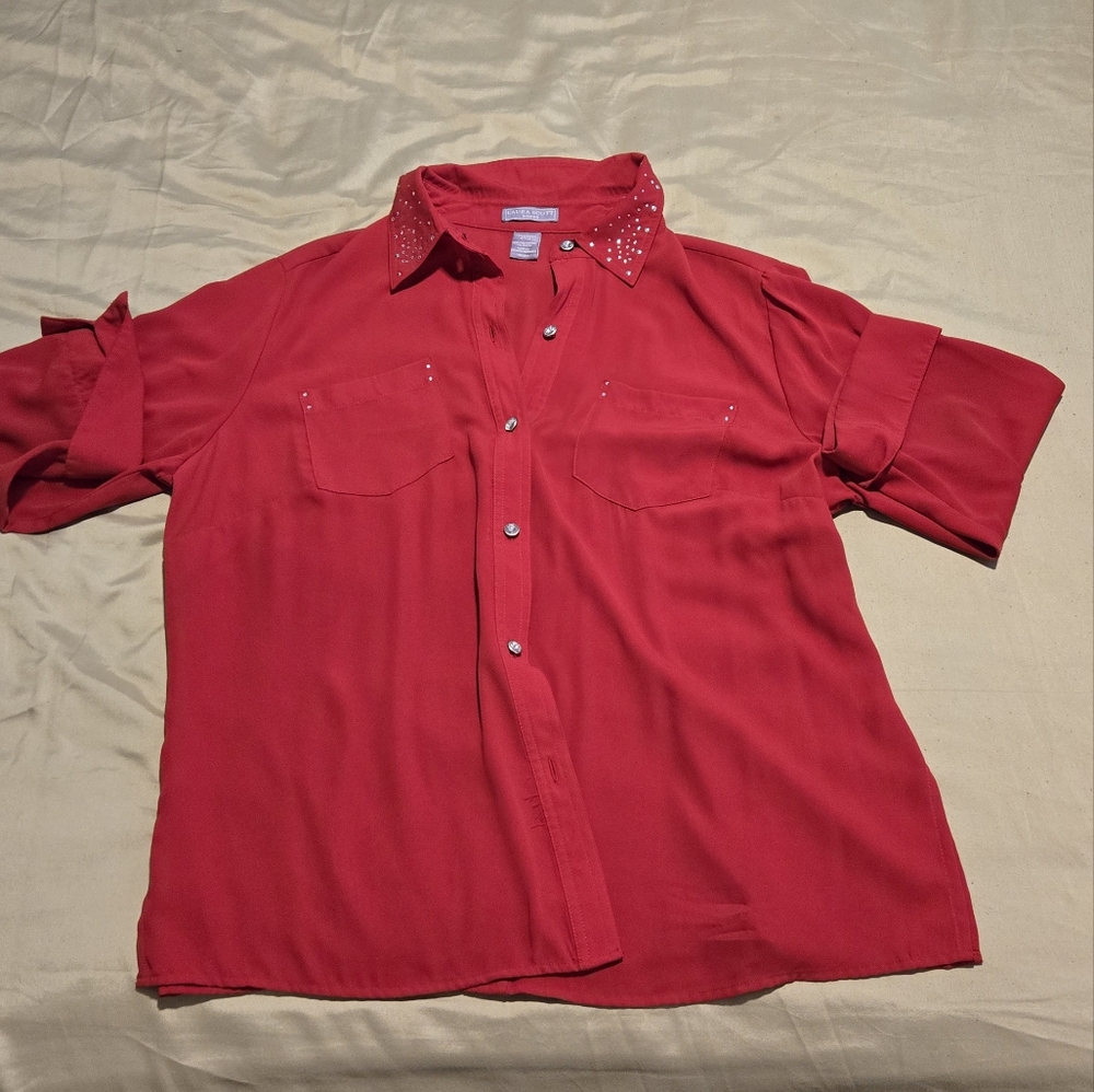 Laura Scott Red Casual Button Down Shirt